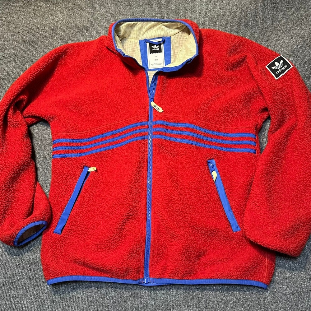 Adidas Originals Snowboarding Fleece Jacket Red Blue 3-Stripe Zip Womens 2XL